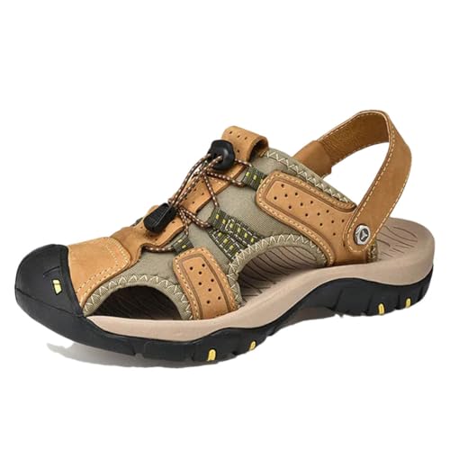 Men’S Genuine Leather Beach Casual Shoes Outdoor Ankle-Wrap Sandals Fashion Style With Platform And Elastic Band Closure