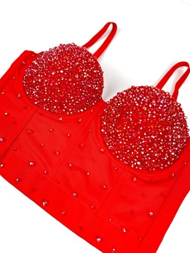 Bustier sexy para sentirte empoderada con corset rojo de perlas 2