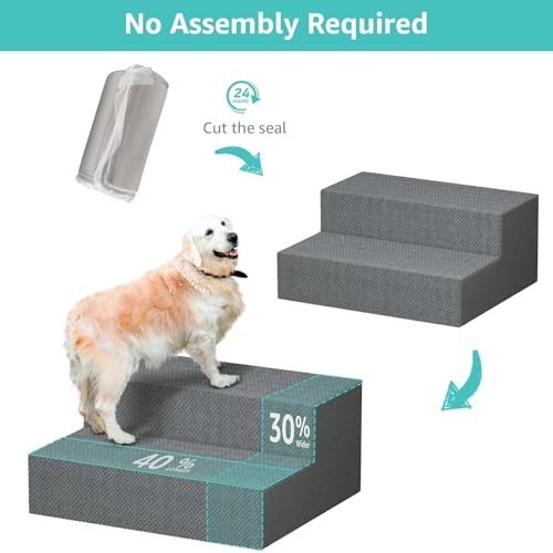 Image of YENING Large Dog Stairs for High Beds - Extra Wide Pet Steps for Large Dogs to Get on Tall Bed 3 Deep Step Cat Ramp for Couch 2 Steps