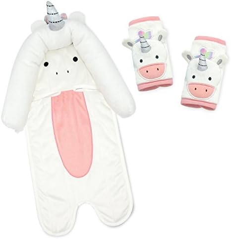 Travel Bug Baby & Toddler 3-Piece Head Support & Strap Covers Set for Car Seats, Strollers & Bouncers … (Unicorn)