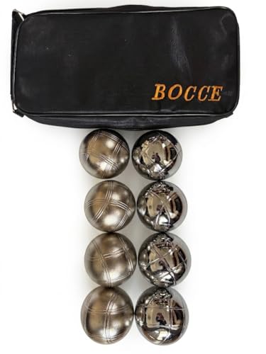 BuyBocceBalls NEW Listing -73mm Metal Petanque and Boules 8 Ball Set with 4 Silver and 4 Sandblasted Nickel Balls