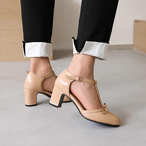 DEERBUNNY Women's Sweety Bows T-Strap Pumps Round Toe Block Heels Mary Jane Shoes Formal Smart Party Dress Sandals for Ladies 6