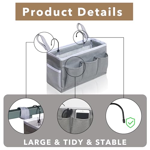 Kanrichu Bedside Caddy Hanging Storage Bag, Organizer Baskets with Pockets for Bunk Bed Accessories, Loft & Dorm Rooms Chair Bed Rails (Gray-3pcs) by Kanrichu - Image 5