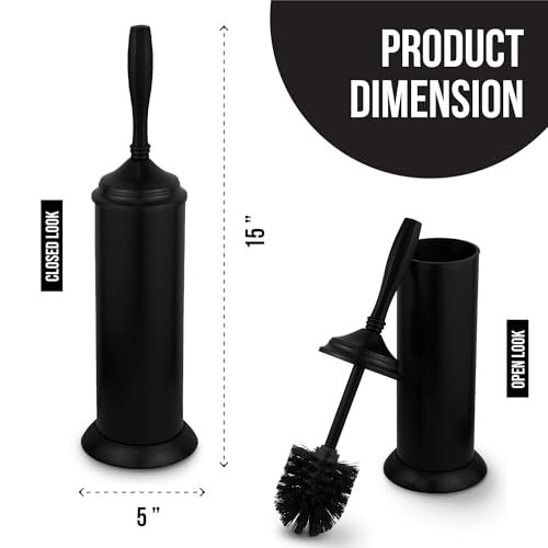 Image of Splash Home Kolva Stainless Steel Toilet Brush with Holder, Bowl Scrubber with Durable Cleaning Bristles, Hidden Brush with Splash Protective Disc Design - Matte Black