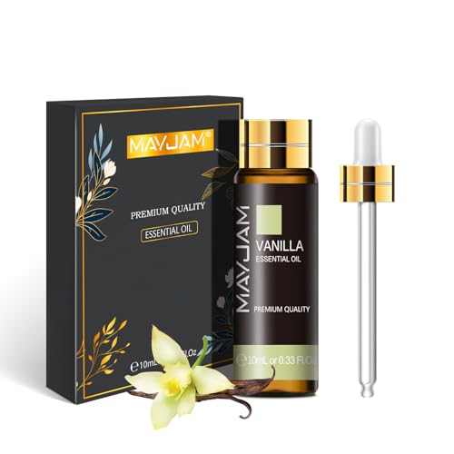 MAYJAM Vanilla Essential Oil 10ML - Pure Undiluted - Premium Quality Essential Oils with Glass Dropper - for Diffuser and DIY Candle Making