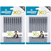 Hauser Xo Ball Pen Box Pack | حجم الطرف 0.7 مم | تصميم أنيق للجسم والحد الأدنى | إنهاء غير لامع | نوع الجسم الصلب | حبر منخفض اللزوجة | طرف متين للغاية | أسود حبر, مجموعة من 10 قطع &times; 2 عبوة