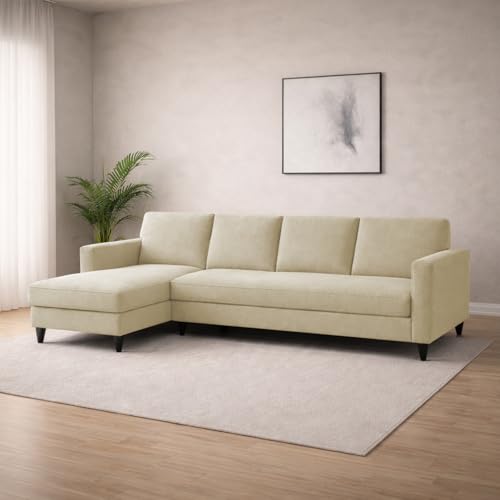 Image of Carlos LHS 4 Seater L Shape Sofa Set for Living Room & Home Office Furniture, Modern Durable Sectional Corner Sofa Couch, Premium Fabric Comfortable Seating with Strong Frame (Cream)