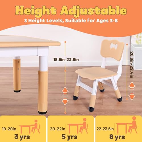 Image of Snazzy Kids Height Adjustable Table and 2 Chairs Set for Ages 3-8 for Classrooms Homes - Natural