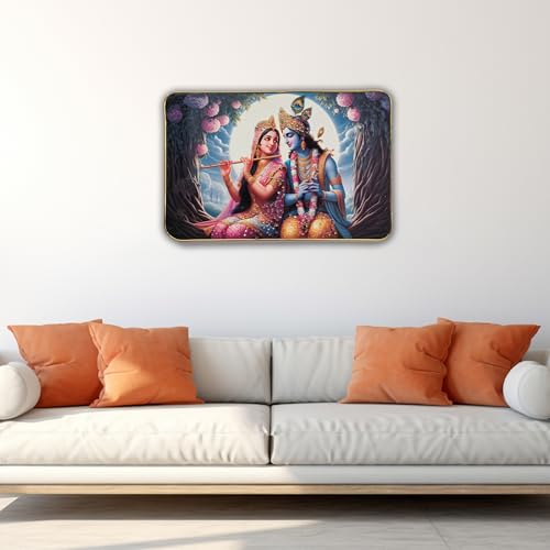 Image of Masstone Radha Krishna Crystal Embedded High Gloss Wall Painting, Golden Slim Frame, 45x30 Cm Wall Art for Living Room, Bedroom, Office & Home Decor (CRG02)