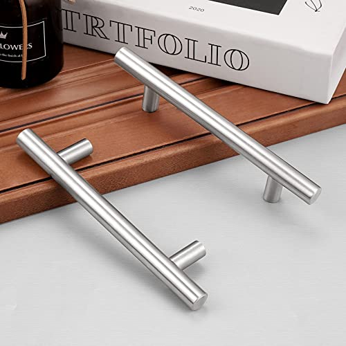 Image of Probrico 10 Pack Euro Style T Bar Cabinet Pulls Stainless Steel Kitchen Handles Dresser Handles Brushed Nickel 3-3 /4 Hole Center,6 Inch Overall Length