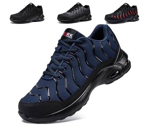 LARNMERN Arbeitsschuhe Herren Sicherheitsschuhe Leichte Komfort Schutzschuhe mit Stahlkappen Atmungsaktive Stoßdämpfung Dämpfung Schuhe Klassisch Arbeit Pannensichere S1 (Marine blau,49EU)