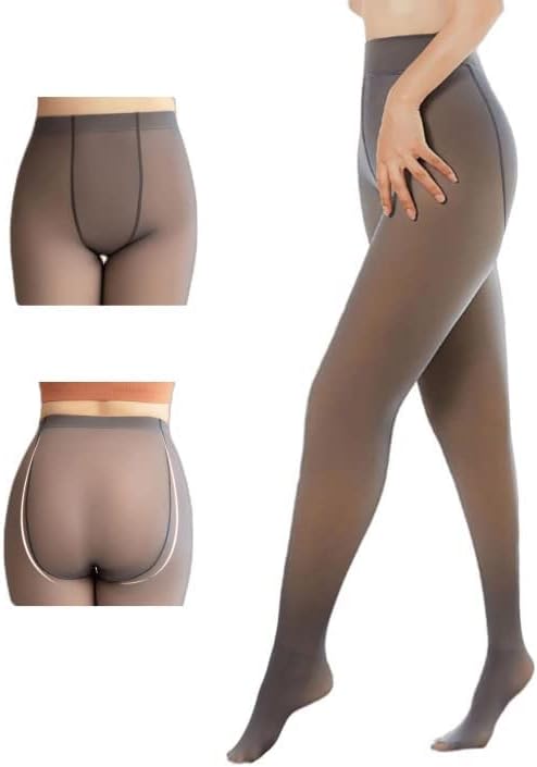 Diameleo Mallas de invierno con forro polar translúcido, mallas de invierno de forro polar translúcido falso, mallas transparentes de forro polar -