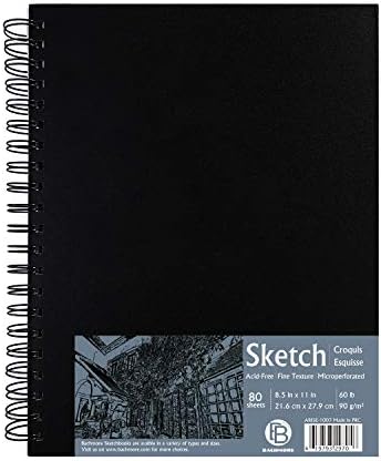 Bachmore 8.5"x11" Hardbound Sketchbook, Left Spiral Sketch Pad with Hardcover, Perforated and Durable Acid Free Drawing Paper, Ideal Art for Kids & Adults, Artist Pro & Amateurs