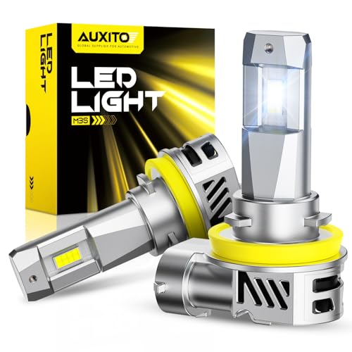 AUXITO H11 LED Bulbs, 50000LM 900% Super Bright, 60000+ Hours Life Service, 6500K Cool White, 1:1 Mini Size Wireless H8 H9 Fog Light Halogen Replacement, Plug & Play, Pack of 2