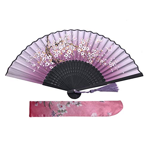 Kibon Folding Fans, Handheld Fans, Hand Fans, Bamboo Fans with Tassel for Birthday Gifts Dancing Cosplay Wedding Party Props Decoration (Purple)