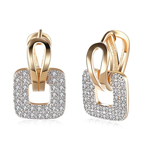 ZQHWYZ 14K Gold Earrings for Women, Hoop with Hollow Diamond Square Drop Earrings for Women White Gold