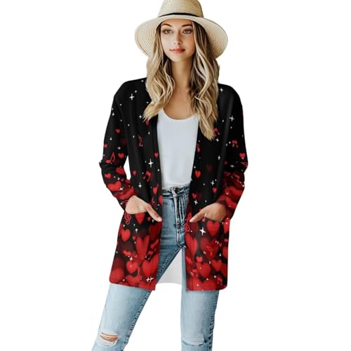 Image of Womens Open Fron Cardigan Sweaters Long Sleeve Oversized Casual Tops Loose Lightweight Daily Coats with Pockets