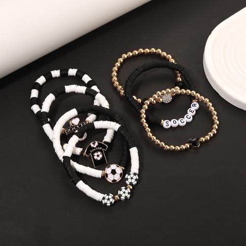BVGA Soccer Bracelets for Women Soccer Ball Charms Bracelet Heishi Beaded Bracelets Game Day Outfits Jewelry Soccer Mom Accessories Sports Fans Party Favors Gifts (Style C) - Thumbnail 5