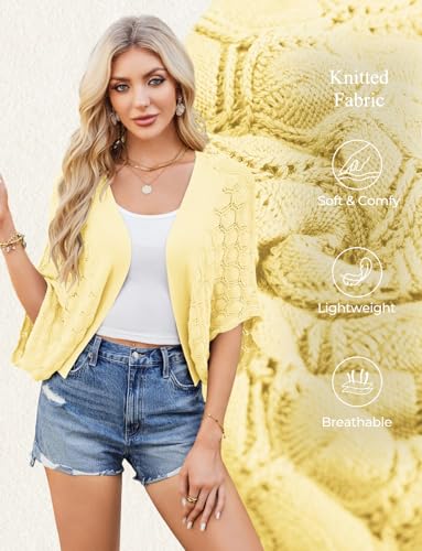 Image of GRACE KARIN Summer Cropped Cardigan for Women 2026 Batwing Sleeve Crochet Bolero Shrug Sweaters Lightweight Beach Boho Kimono