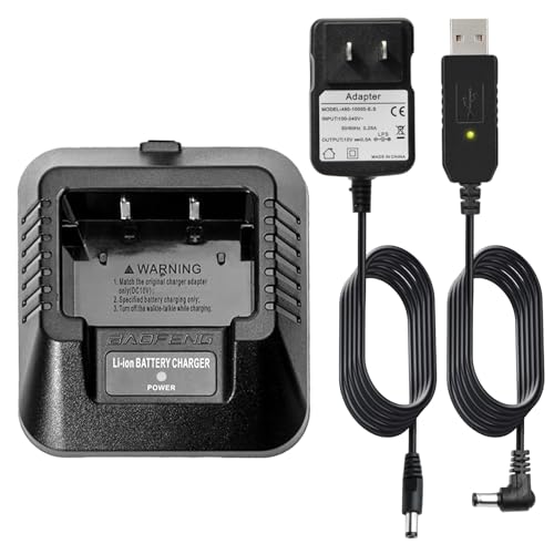 Baofeng Charger UV-5R BF-F8HP Charging Kit: AC Wall Walkie Talkie Charger Base (100V-240V) with US Adapter & USB Charger Cable for UV-5R Series Walkie Talkies and Accessories
