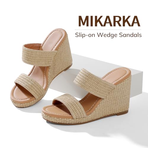 Image of mikarka Slip On Wedge Sandals for Women Open Toe Espadrilles Platform Slides Dressy High Heel Beach Summer Sandal Comfortable Wedges Shoe Mules