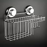 HASKO Suction Cup Shower Caddy Basket for Shampoo, Shower Suction Shelf Organizer, Basket with Soap Holder and Hooks, Stainless Steel Shampoo Holder for Bathroom Storage, Chrome - Image 4