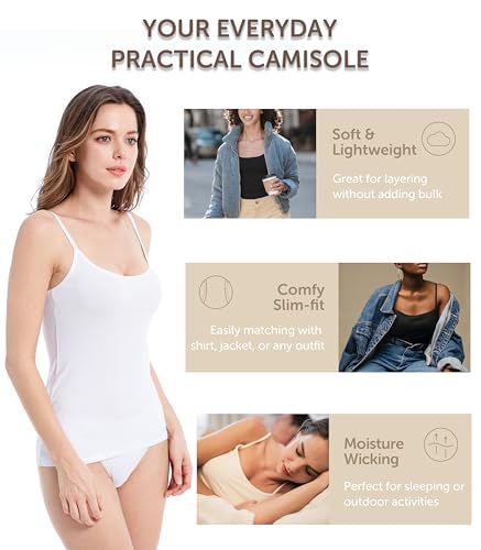 Comfneat Women's 4-Pack Slim-Fit Camisoles Cotton Adjustable Spaghetti Strap Top Underwear3