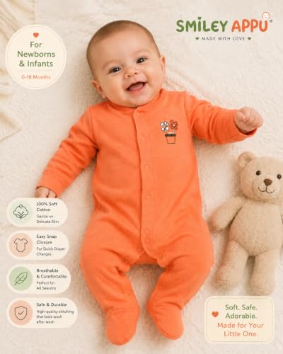 Image of Smiley APPU 100% Cotton Rompers /Sleepsuits /Jumpsuit /Night Suits for Baby Boys & Girls, Infants, New Borns