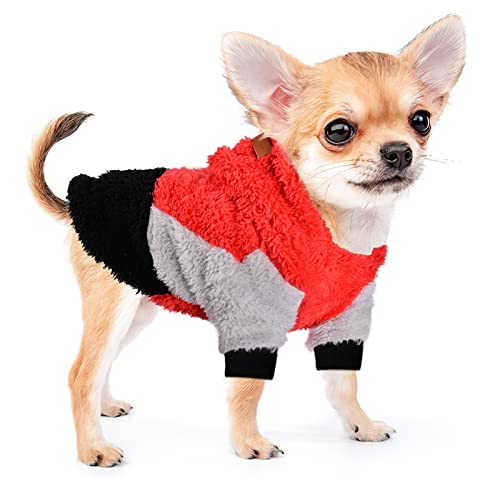 Sebaoyu Dog Sweaters for Small Dogs, Fleece Dog Hoodie Clothes, Winter Cute Warm Plaid Leopard Puppy Chihuahua Sweater, Pet Doggie Sweatshirt for Yorkie Teacup, Cat Apparel (Red, X-Small)