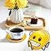 Emoji Absorbent Ceramic Drink Coasters with Holder, Set of 6, 4 Inch Round Coasters with Cork Backing, Non-Slip, Fun Yellow Face Design for Coffee Table, Home Decor & Housewarming Gifts