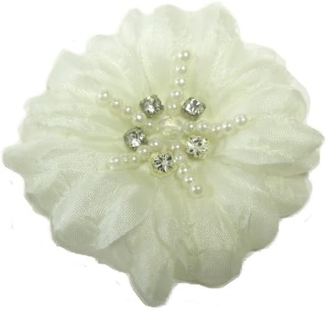 Cuteque International Soft Silk Flower 6-Pack Rhinestone Embellishments, Ivory