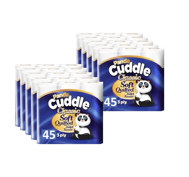 Panda Cuddle Soft Quilted Toilet Rolls Super Quality Classic 3 Ply Toilet Tissue Unscented Provide Ultimate Quilted Comfort - 90 Rolls