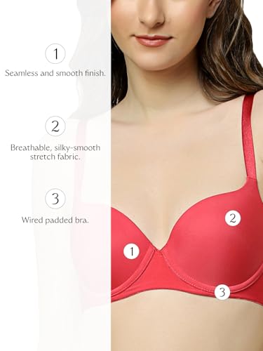 Image of Triumph T-Shirt Bra For Women Wired Padded Body Make-Up Series Seamless Everyday Lingerie Lycra Xtra Fine Breathable Fabric Second-Skin Smooth 3 /4 Cup Support Invisible Underwire Pack Of 1