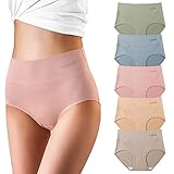 Women's High Waisted Underwear Cotton Soft Full Coverage Briefs Pantie(N190-Beige+Pink+Bule+Green+Kh