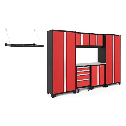 ‎‎‎‎NewAge Products Garage Cabinets Bold Series 8 PC Set Red (2X Multi-Use Lockers, 1x Rolling Tool Drawer, 1x Two-Door Base, 2X Wall Cabinets, 1x 48in Stainless Worktop, 1x 2x4ft Pro Shelf), 50769 Cover