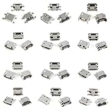 JESSINIE 60Pcs Micro USB Sockets Jack Female Plug Connector Repair Replacement Adapter Assortment Set 12 Types Copper Micro 5P Sockets Each with 5 Micro USB Connectors