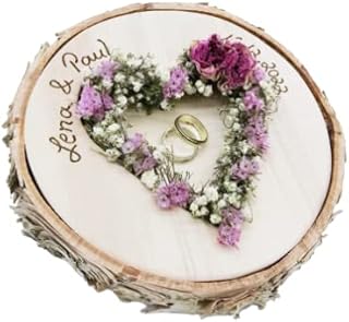 Hochzeit Ringkissen Ringhalter Herz Mille Fleurs rund Holzherz für Eheringe mit Namen
