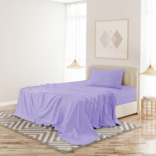 LUX Décor Twin XL Sheet Set – 4 Piece Ultra-Soft Microfiber Bed Sheets with Flat Sheet, 16 Inches Deep Pocket Fitted Sheet & Pillowcases, Cooling & Breathable Hotel Luxury, Oeko-TEX – Lavender