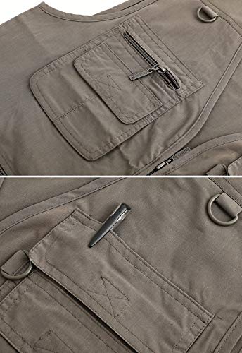 Spanye Colete masculino de pesca Alive, com vários bolsos, casual, para trabalho, sem mangas, Cinza,