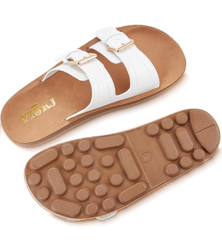 Leather Flat Sandals Beach Essentials Womens Sandals with Adjustable Buckle Memory Foam Vacation Slides for Women Footwear3