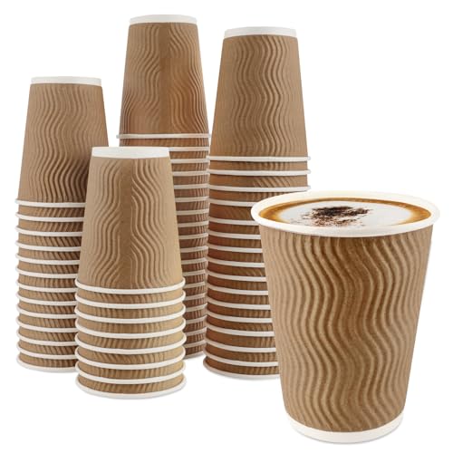 Hxezoc 100 Pack 12 Oz Disposable Coffee Cups, Insulated Ripple Wall Paper Cups, Hot Cold Drinking To Go Cup for Office Cafe Home Party Decoration Supplies