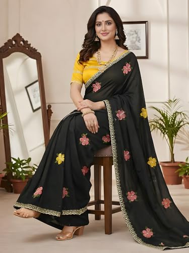 Image of Star Georgette Saree with Sequin Embroidery Work and Embroidered Blouse (Star-104)