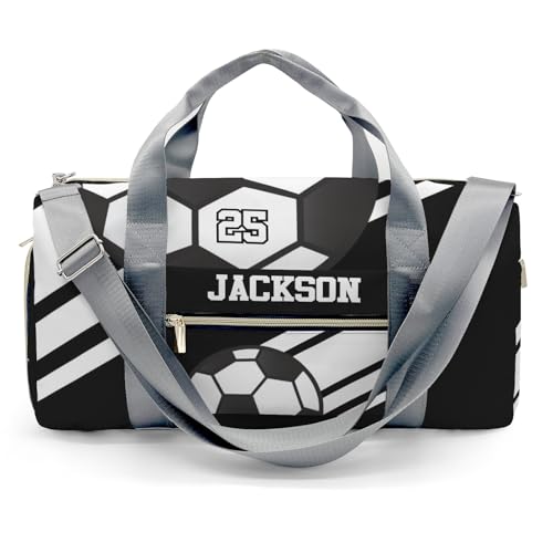 Personalized Duffle Bag with Name,Soccer Ball Sports Black Custom Travel Bag Carry On Weekend Overnight Bag Gym Sports Bag Dance Bag