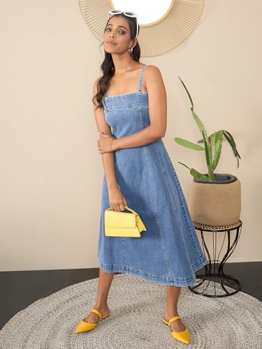 Image of StyleStone Women's Denim Dress with Shoulder Straps