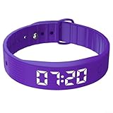 Braccialetto vibrante con 8 allarmi, contapassi e monitor del sonno, smartwatch in silicone per bambini e anziani, sveglia silenziosa con conto alla rovescia, ricaricabile (viola)