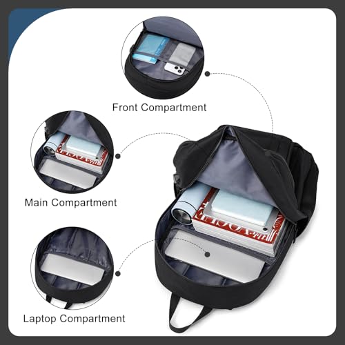 Unisex Black Backpack for School, Lightweight Boys Girls Backpack with USB Port Fits 15.6 Inch Notebook, Water Bottle Pocket - Ideal for Teens, College Students, Adults3