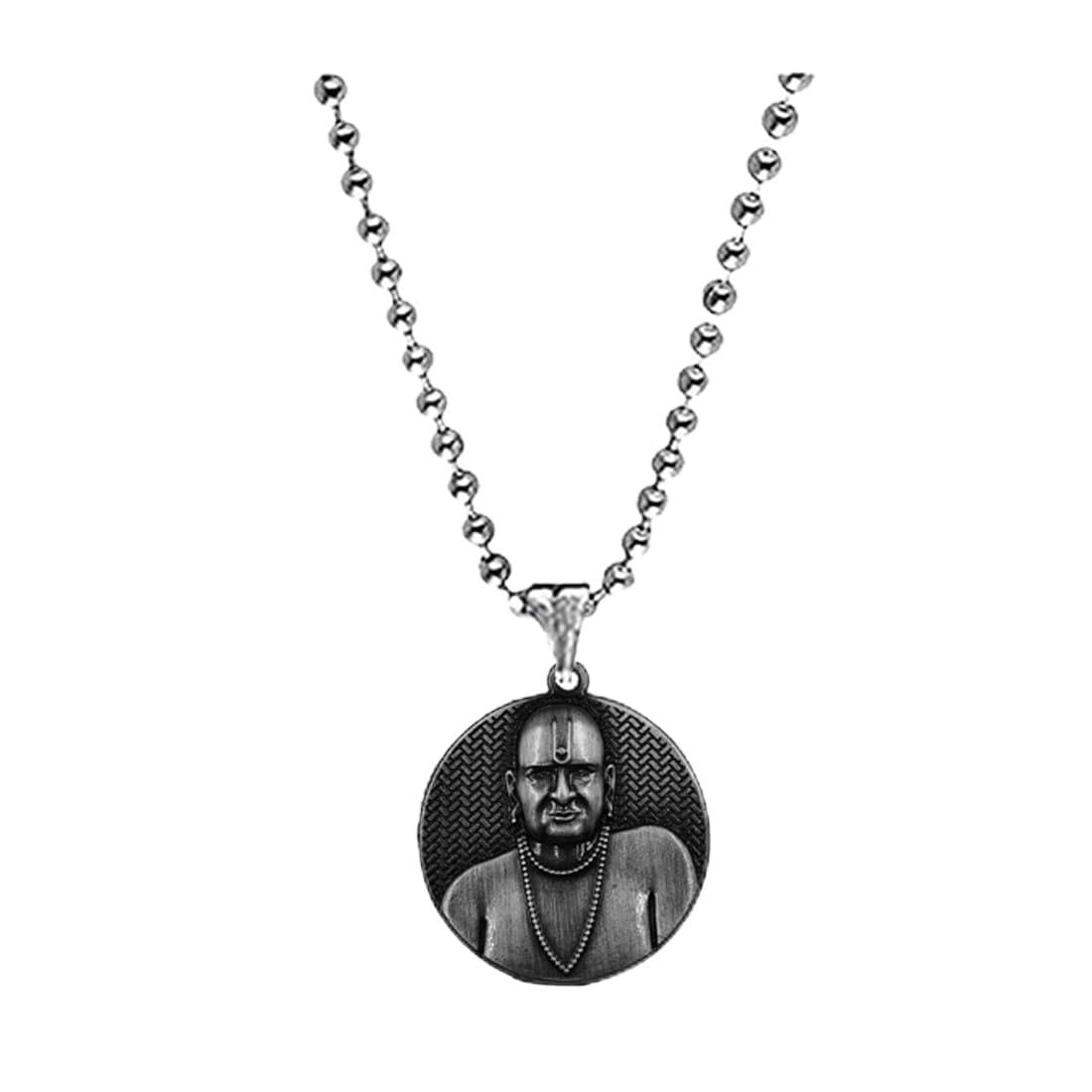 Lord Swami Samartha Bead Chain Grey Metal Pendant for Men and Women Spiritual Religious Jewelry Devotional Gift-image-42