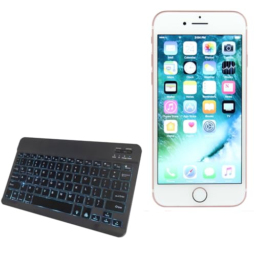 BoxWave Keyboard Compatible with Apple iPhone 7 - SlimKeys Bluetooth Keyboard - with Backlight, Portable Slim LED 7 Colors - Jet Black