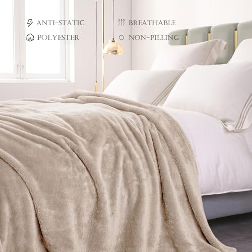 Image of Exclusivo Mezcla Plush Fuzzy Fleece Bed Blanket King Size, Super Soft, Fluffy and Warm Blankets for Couch, Bed, All Season (Camel, 90x104 inches)