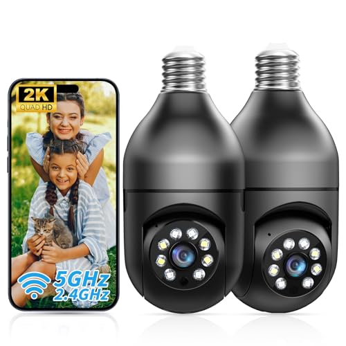 2K Light Bulb Security Camera Outdoor 2 Pack - 5G& 2.4GHz Wireles...